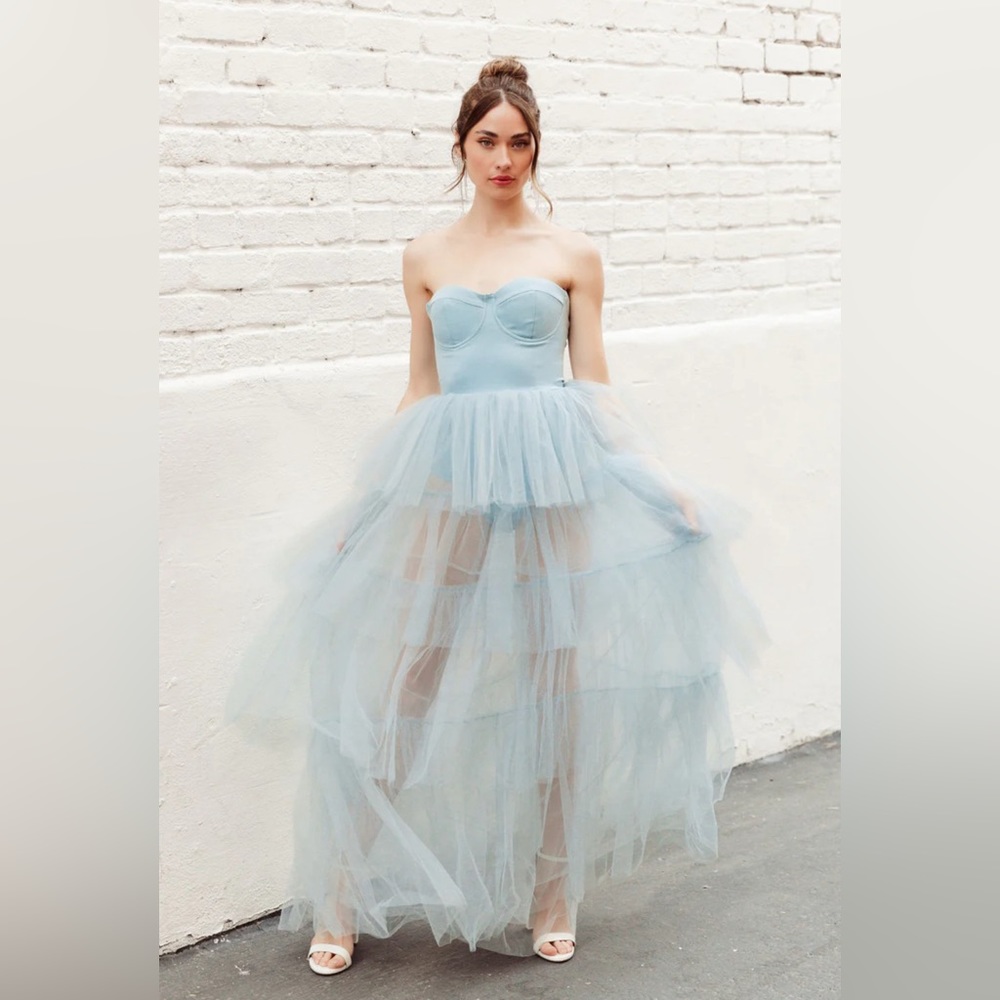 Untamed Petals - MARGO TULLE BALLGOWN - Sheer blue, tiered ball gown
